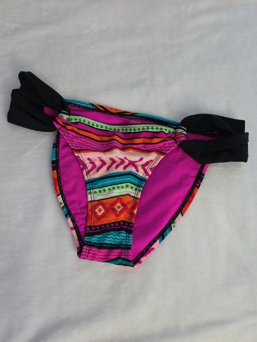 Bright Tribal Print Bikini Bottom with Hot Pink and Black Accents
